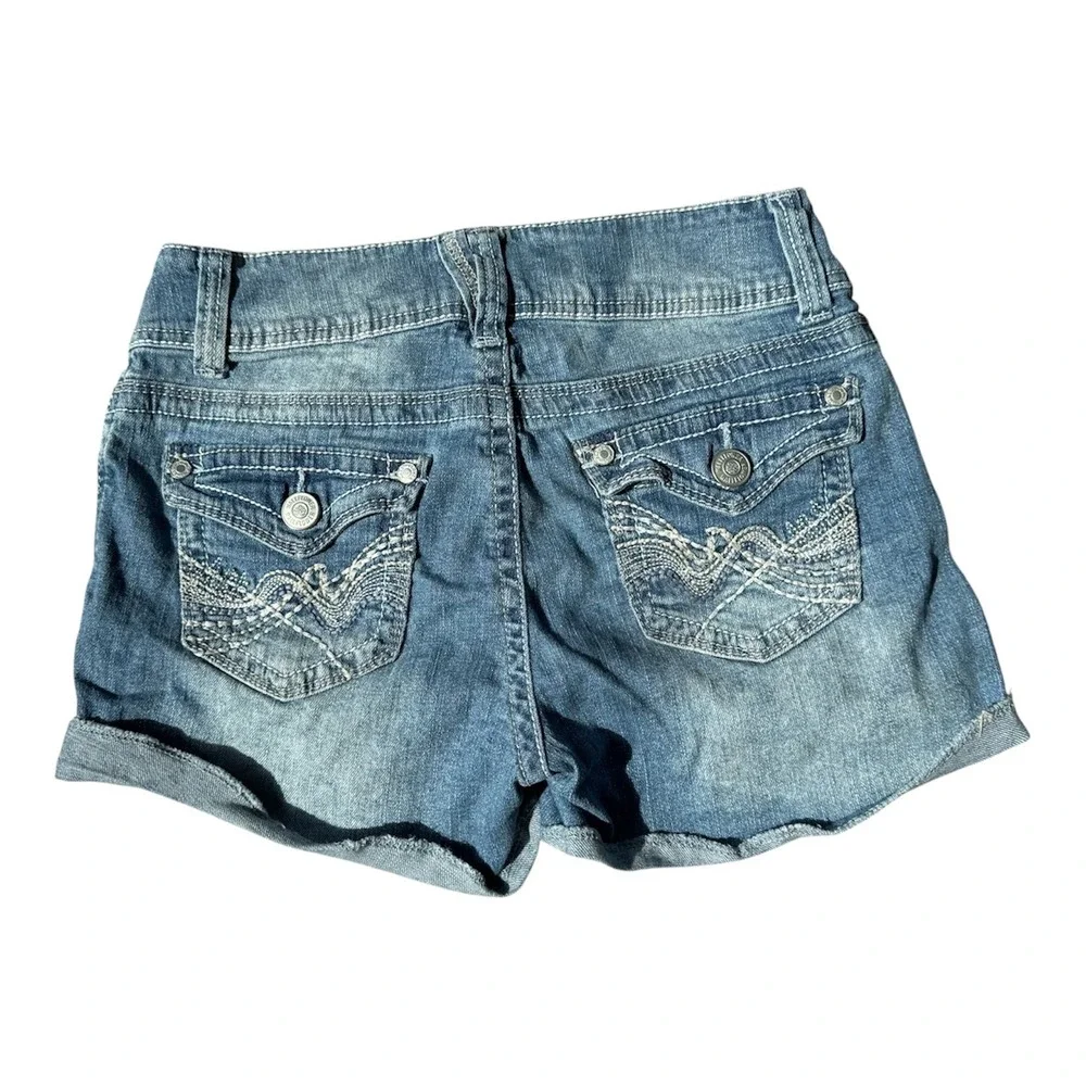 Y2K‎ Wallflower Embroidered Rhinestone Jean Shorts 3 Distressed Stretch Western